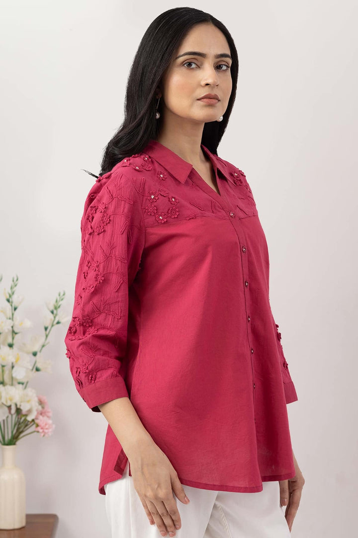 Dark Pink Schiffli Embroidery Shirt