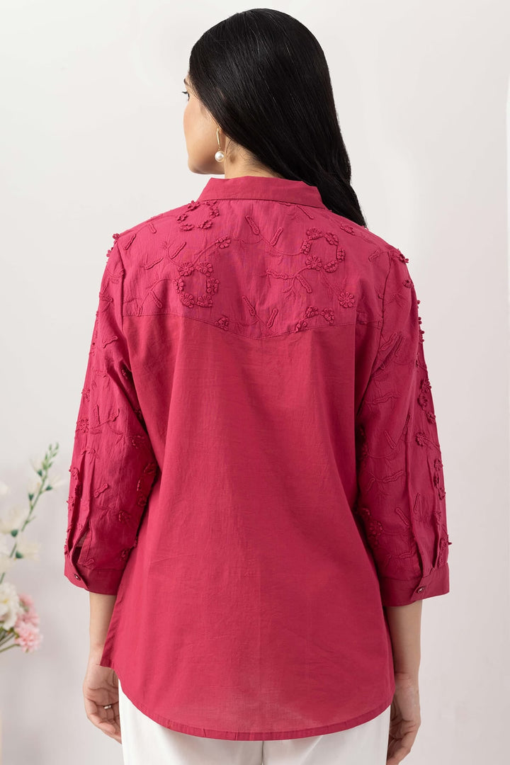 Dark Pink Schiffli Embroidery Shirt