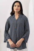 Navy Blue Viscose Slub Printed Shirt with Regular Fit