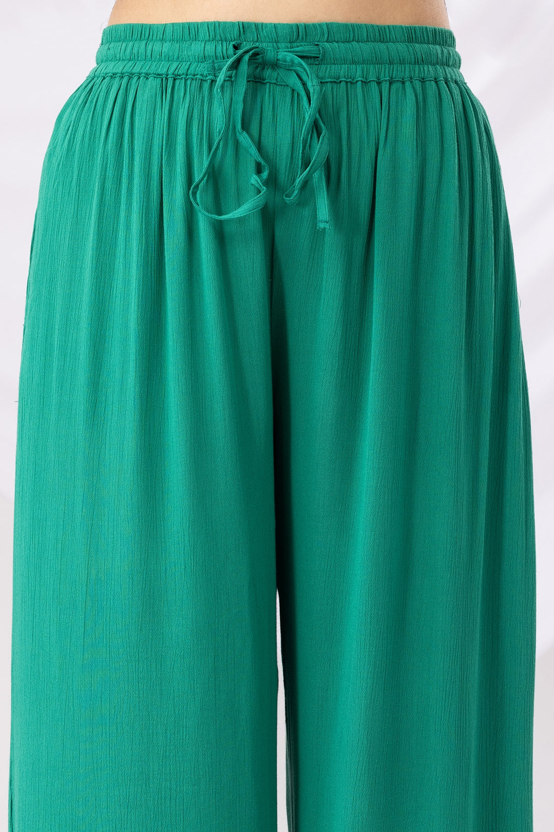 Neon Green Solid Viscose Co-ord Palazzo with Regular Fit