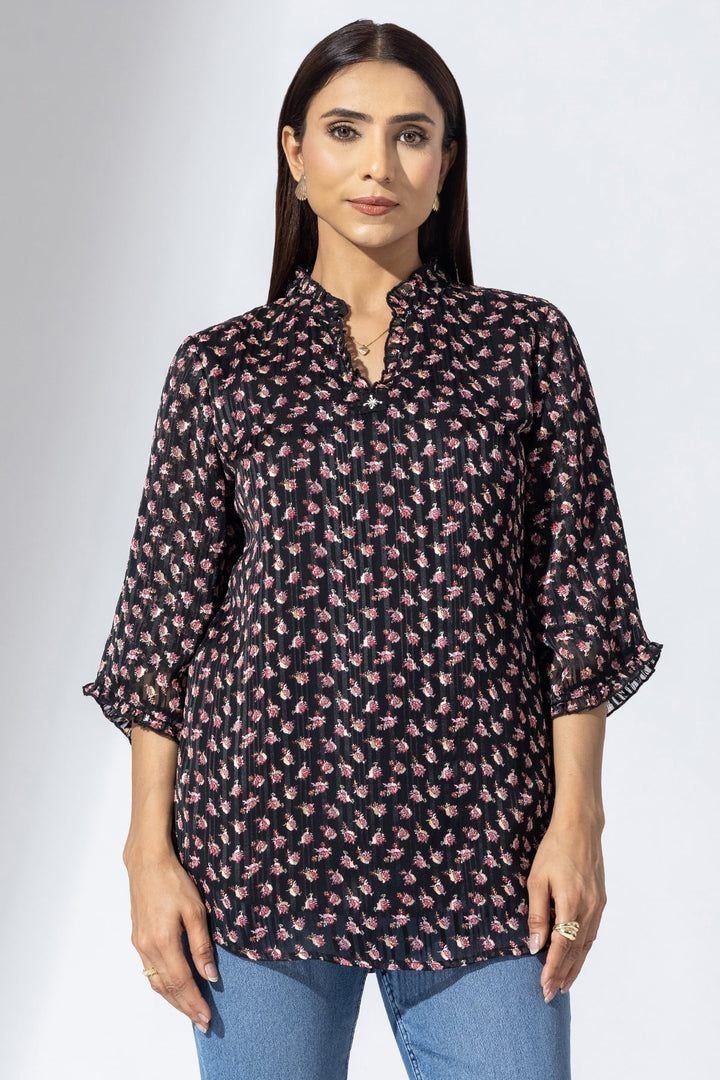 Elegant Black Handwork Casual Top