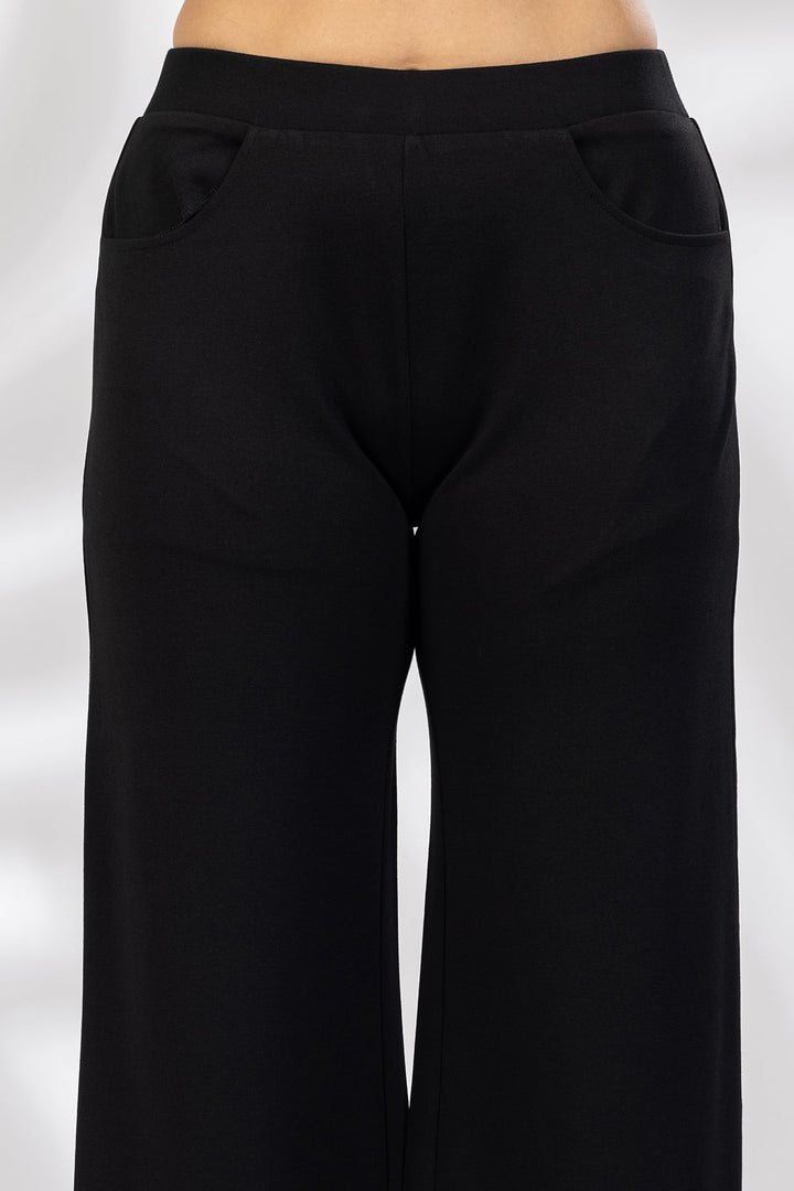 Solid Black Regular Fit Ponty Roma Pant