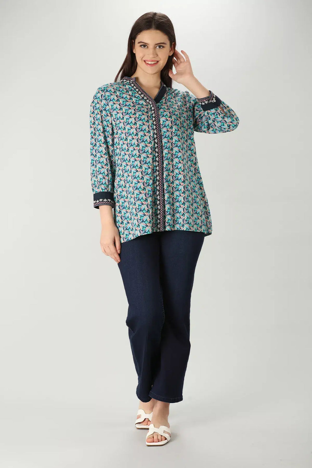 Blue Floral Print Rayon Shirt