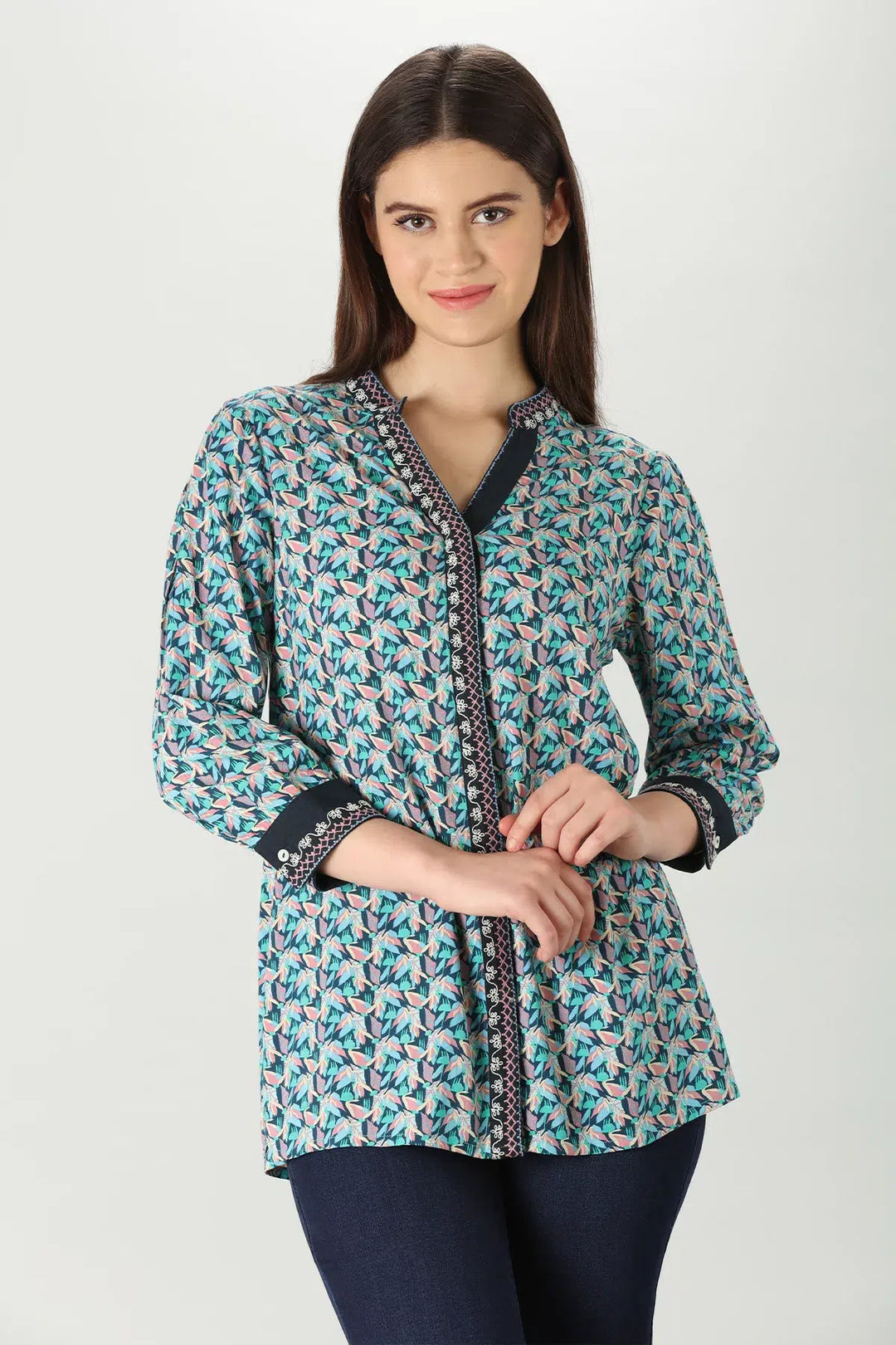 Blue Floral Print Rayon Shirt