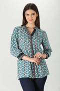 Blue Floral Print Rayon Shirt