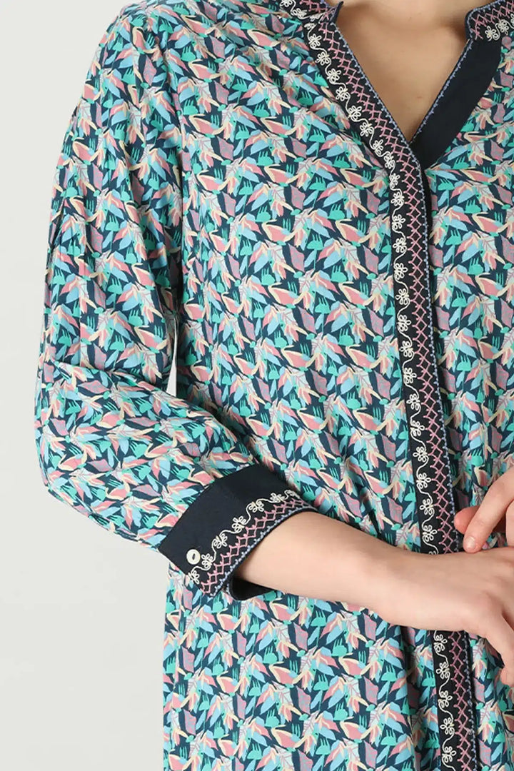Blue Floral Print Rayon Shirt