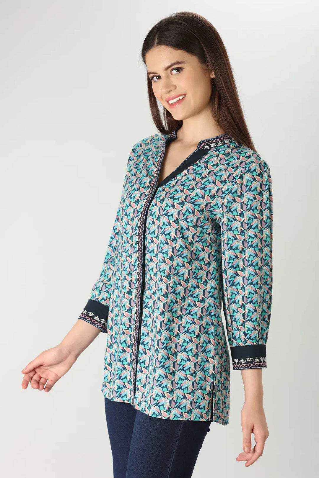 Blue Floral Print Rayon Shirt