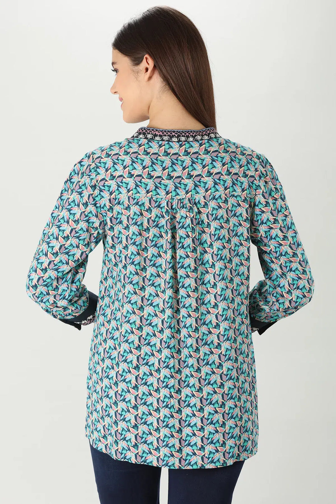 Blue Floral Print Rayon Shirt