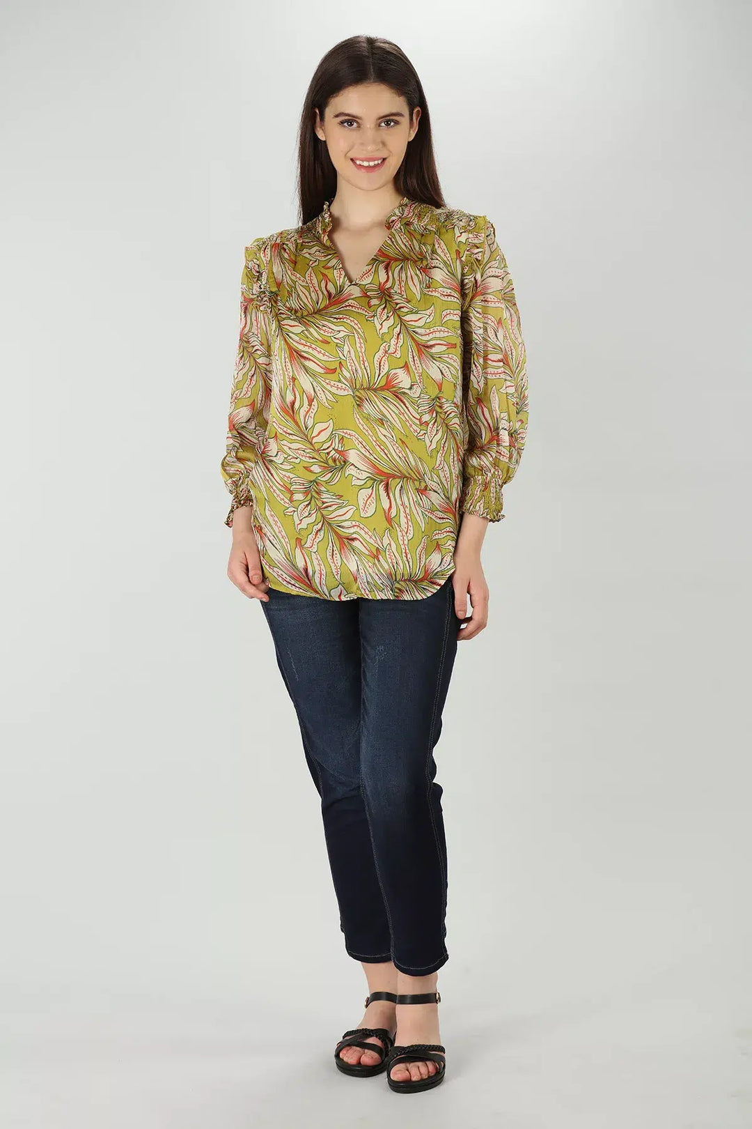 Olive Green Floral Top