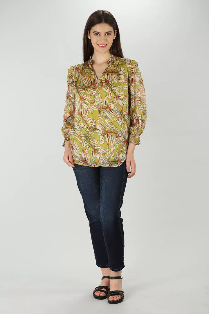 Olive Green Floral Top
