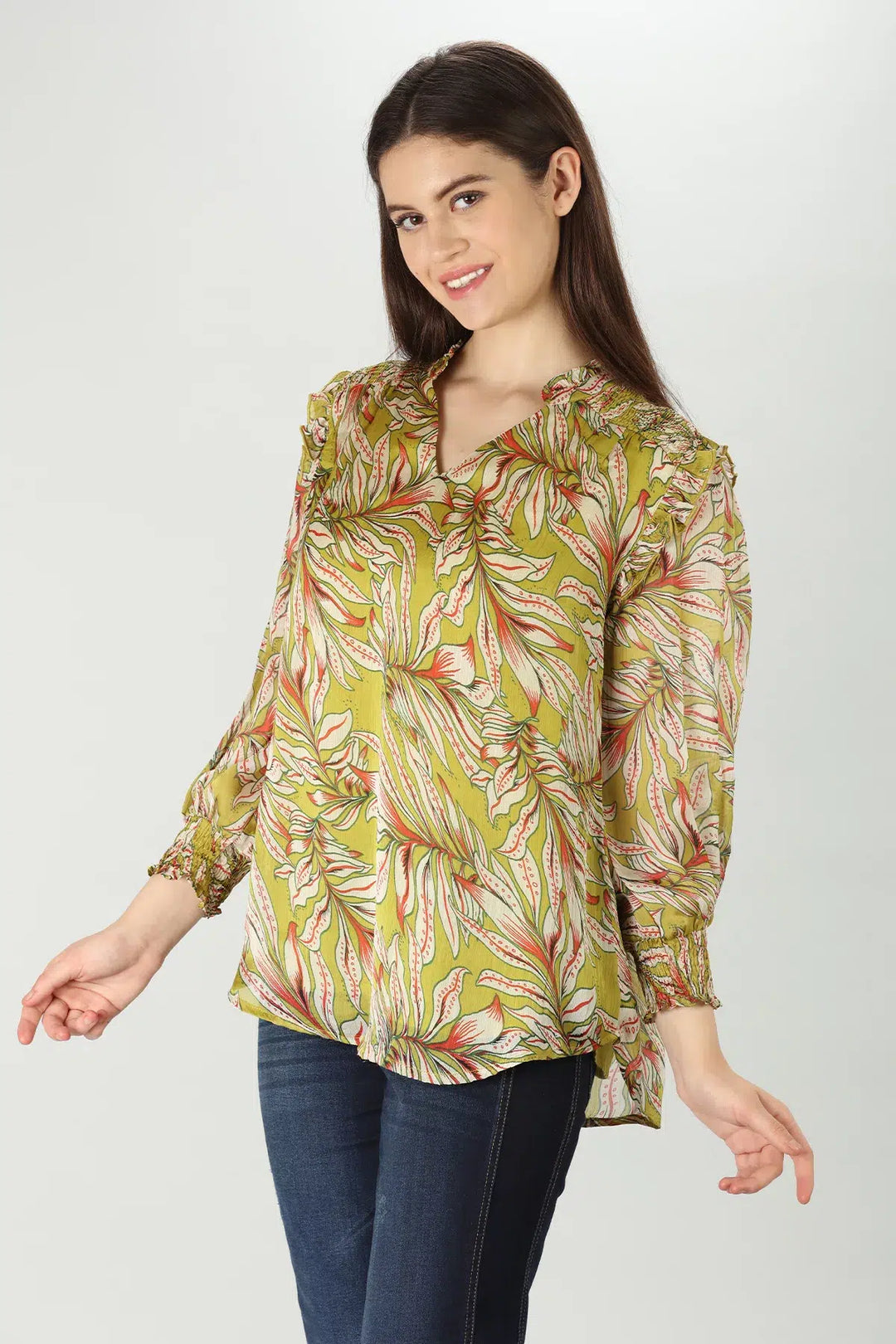 Olive Green Floral Top