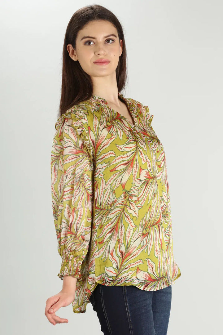 Olive Green Floral Top