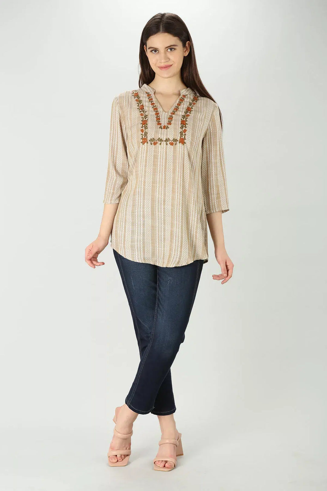Embroidered Beige Top