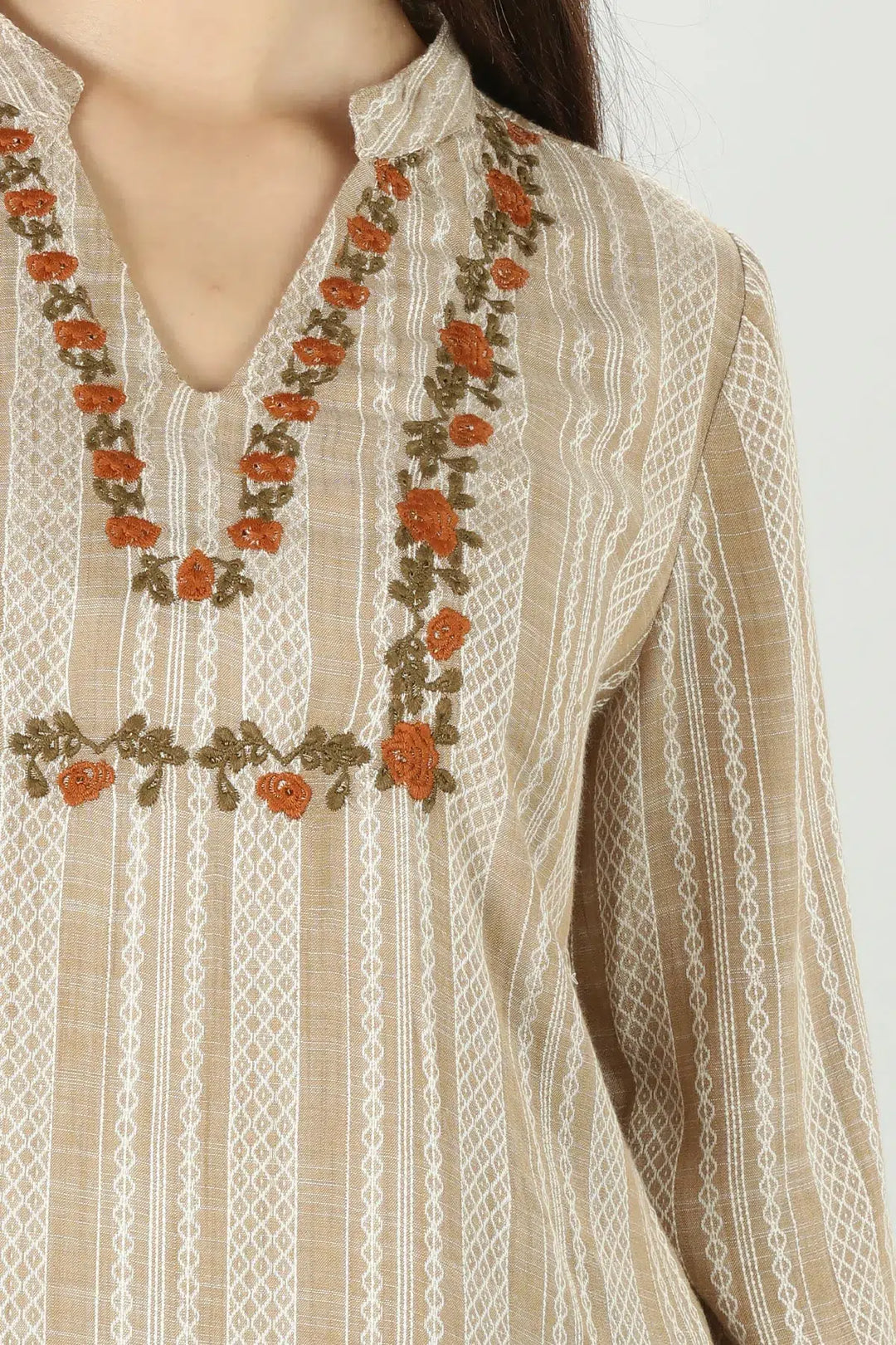 Embroidered Beige Top