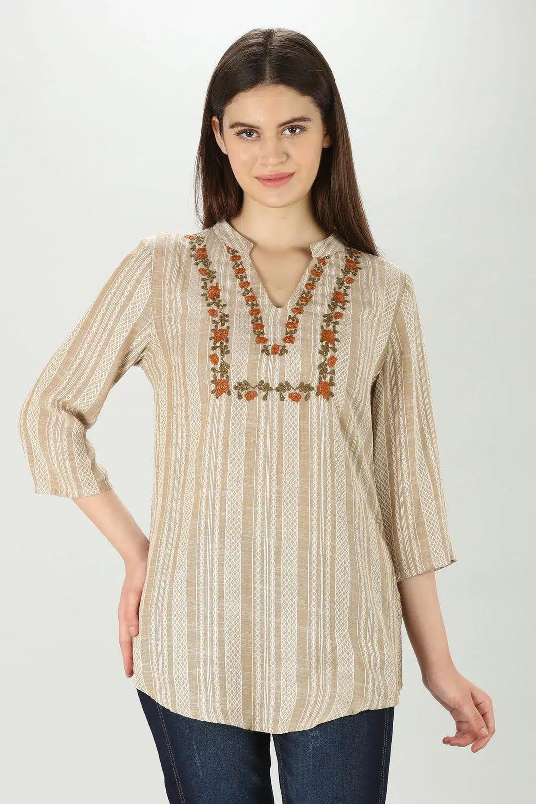 Embroidered Beige Top