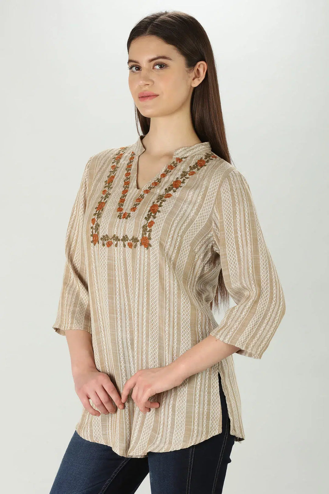Embroidered Beige Top