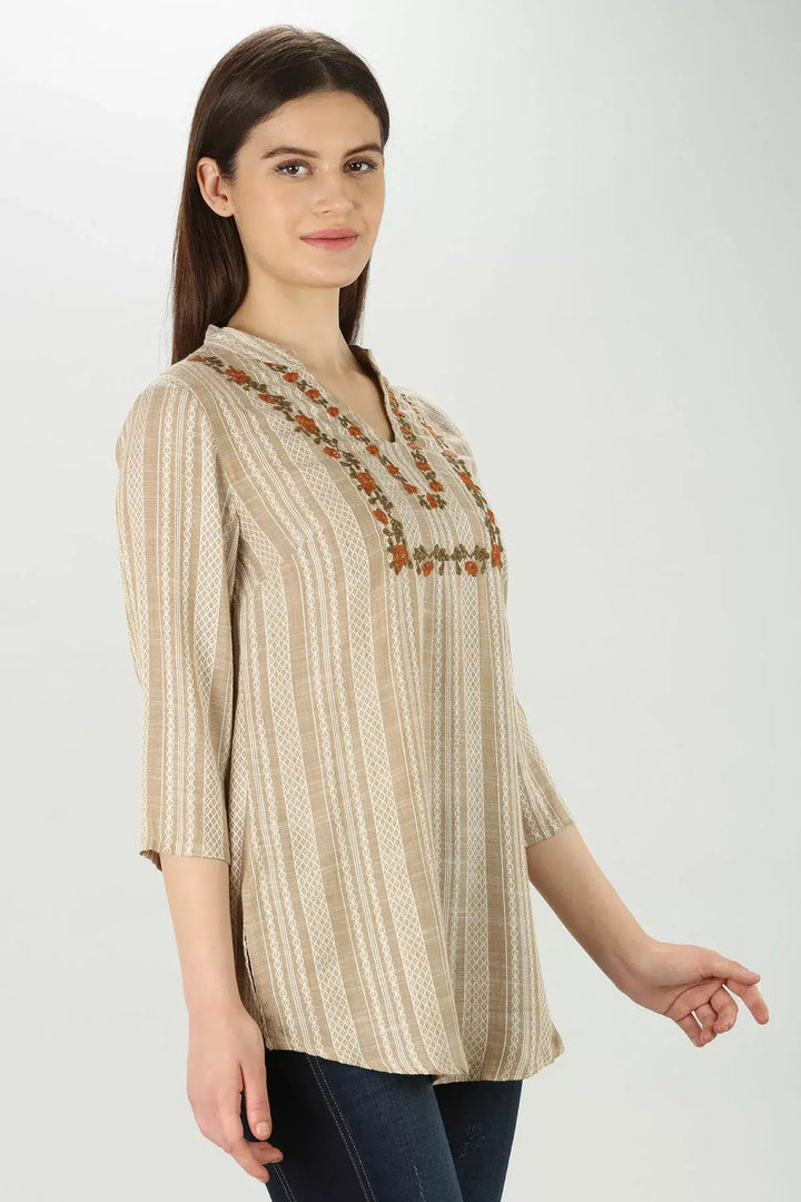 Embroidered Beige Top