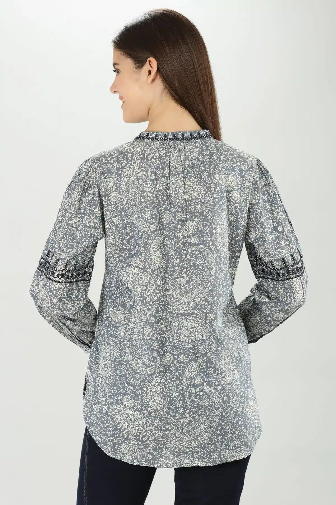 Grey Floral Print Tencel Shirt