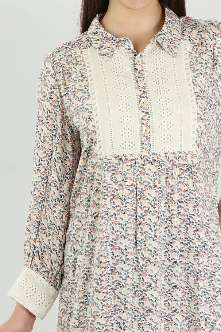 Beige Tropical long collared Shirt
