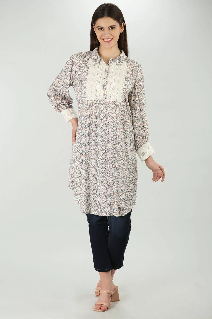 Beige Tropical long collared Shirt