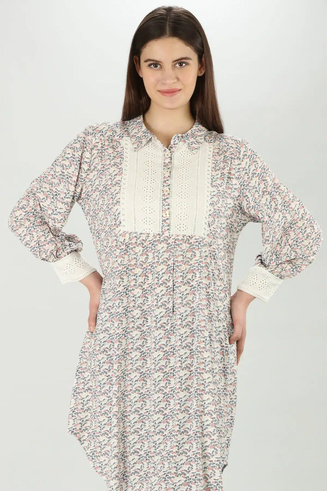 Beige Tropical long collared Shirt