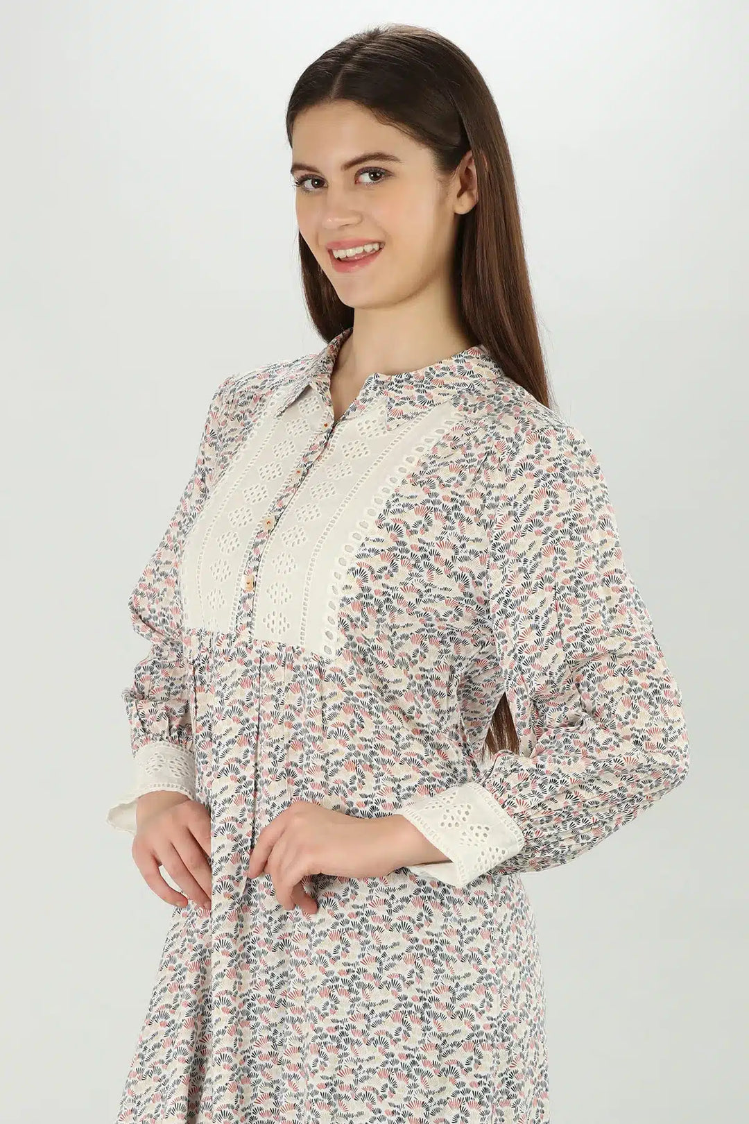 Beige Tropical long collared Shirt