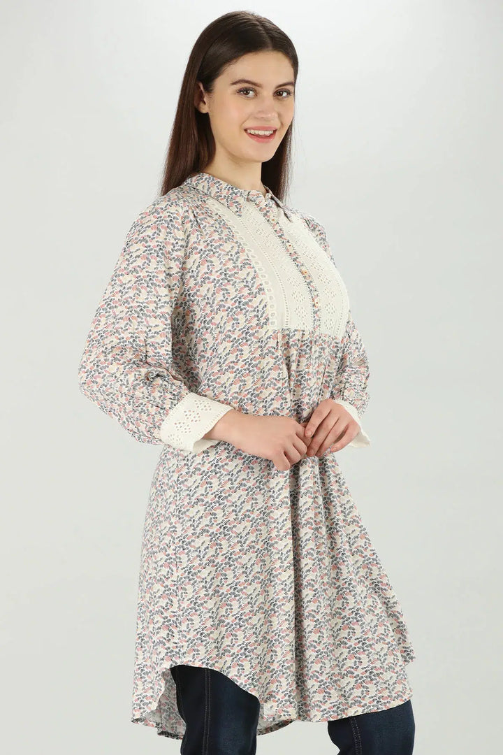 Beige Tropical long collared Shirt