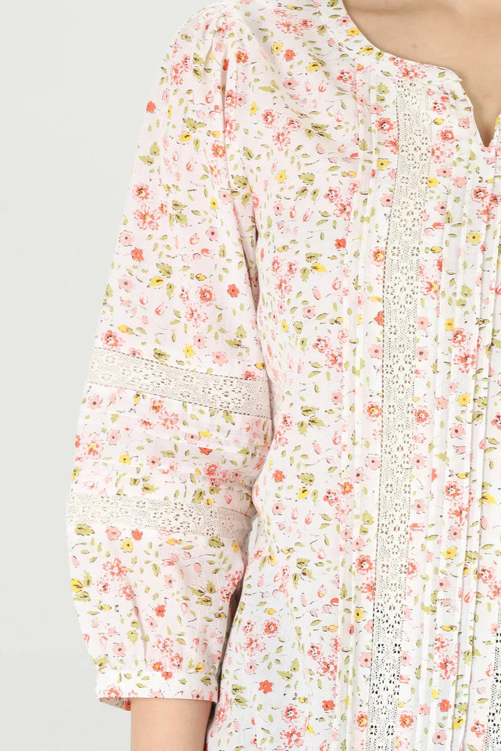 White floral crepe Top
