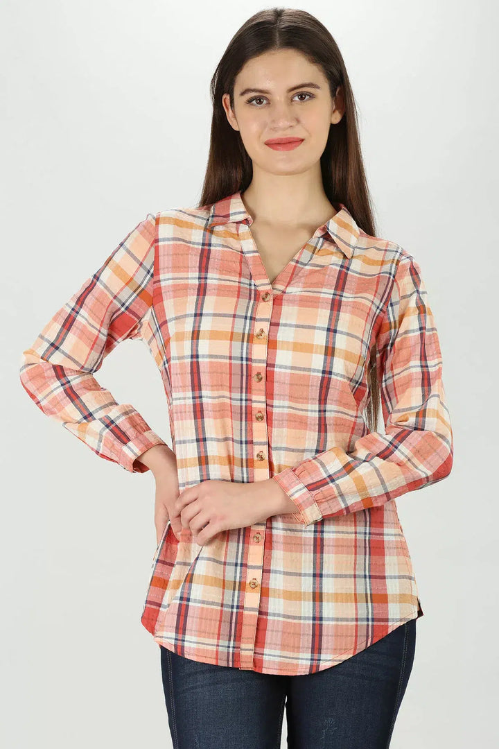 Peach Checkered collar shirt