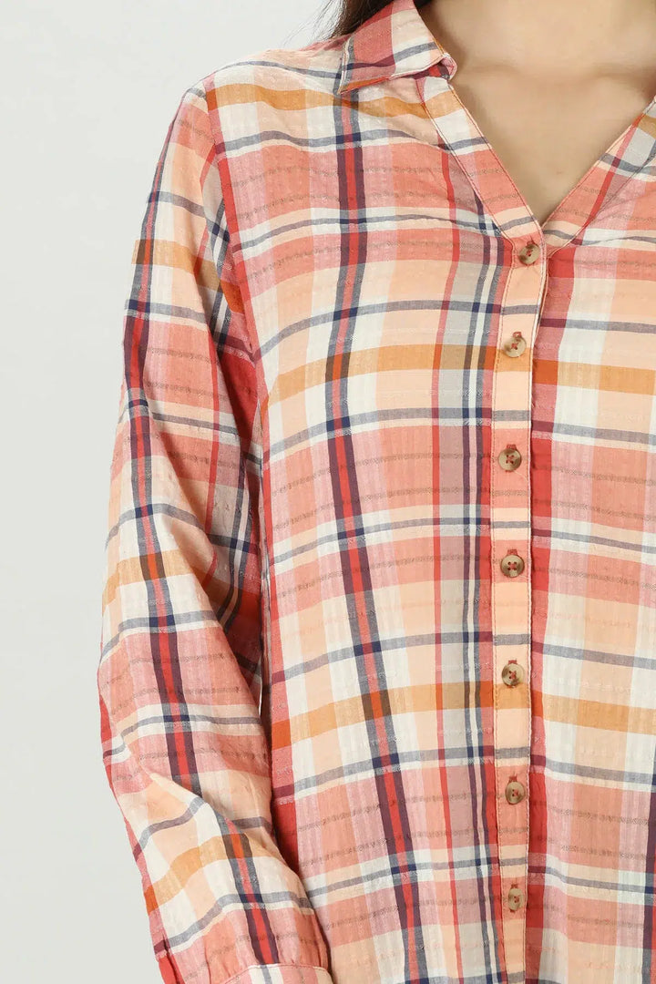 Peach Checkered collar shirt