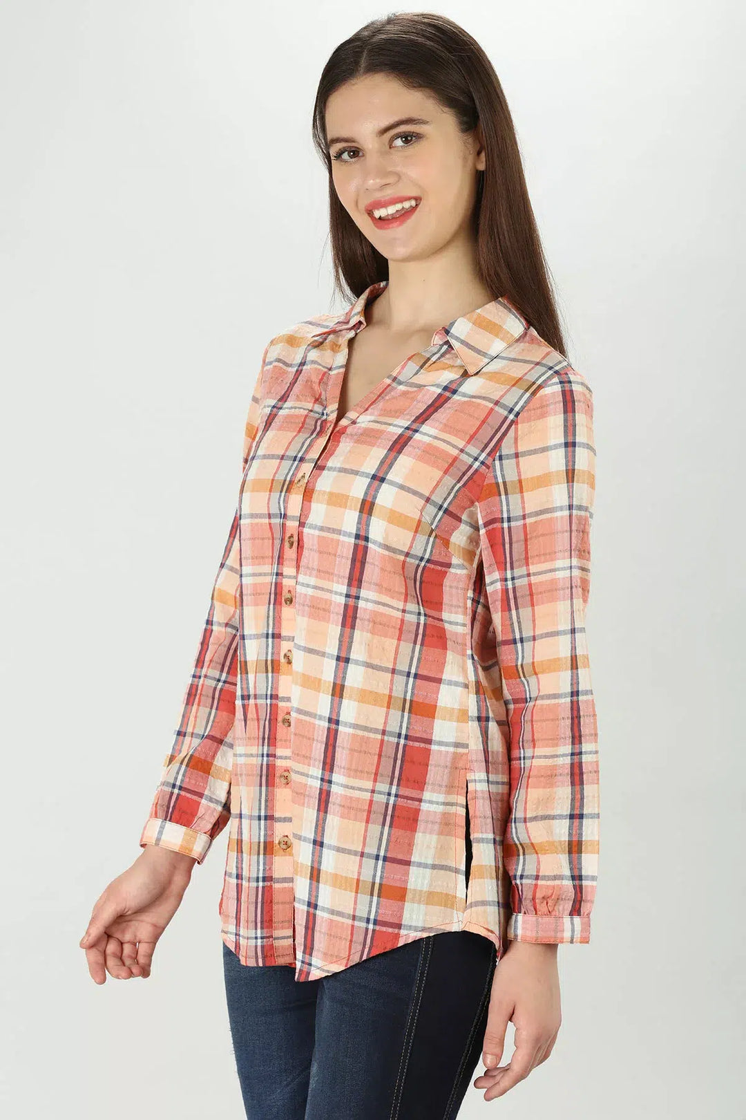 Peach Checkered collar shirt