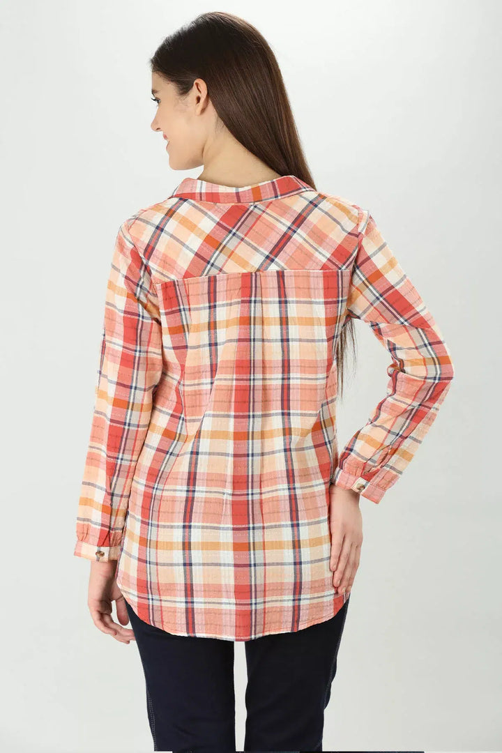 Peach Checkered collar shirt