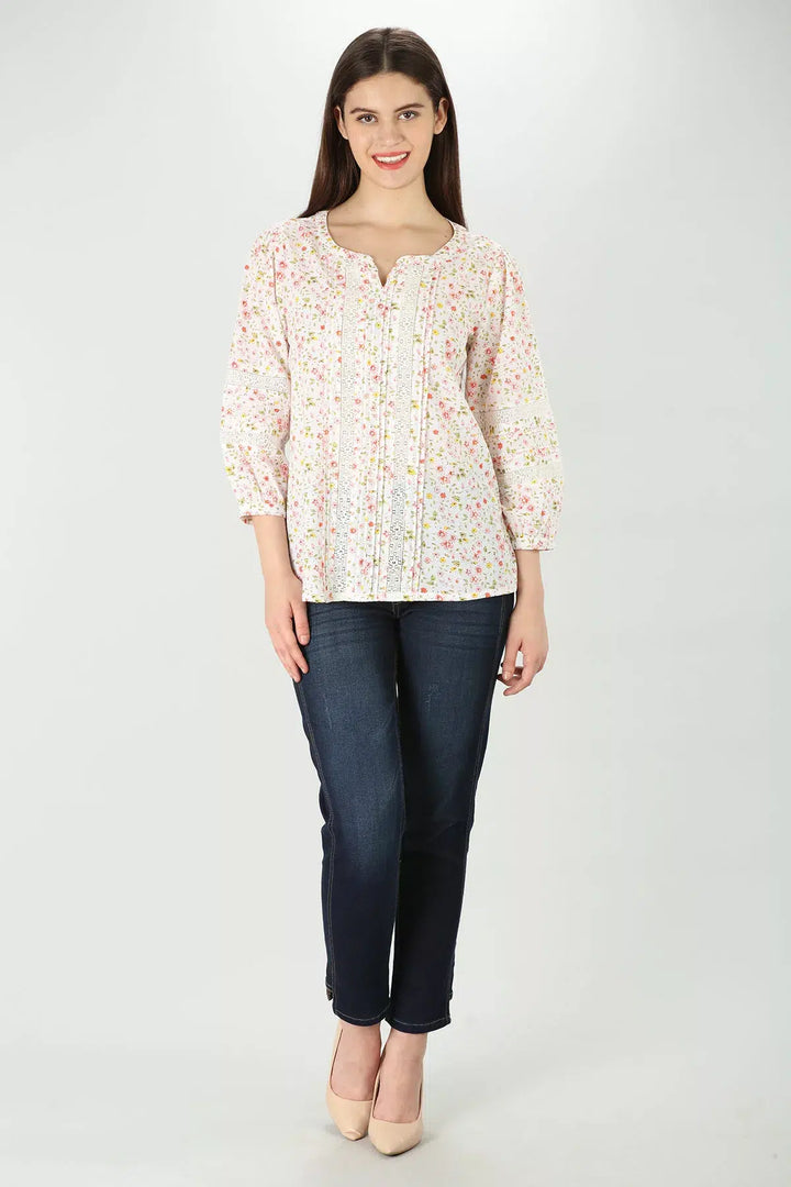 White floral crepe Top