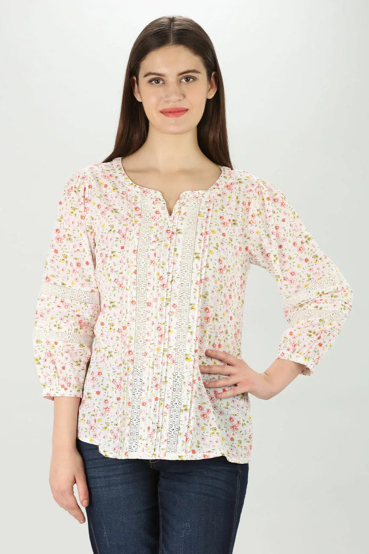 White floral crepe Top