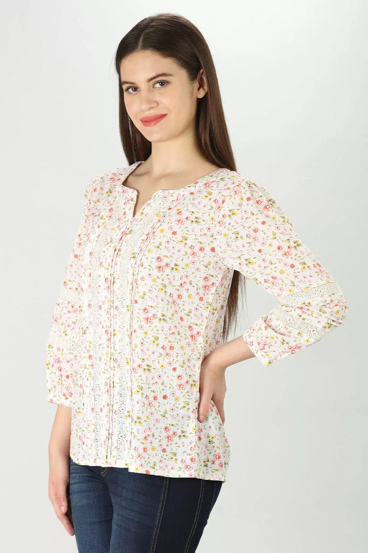 White floral crepe Top