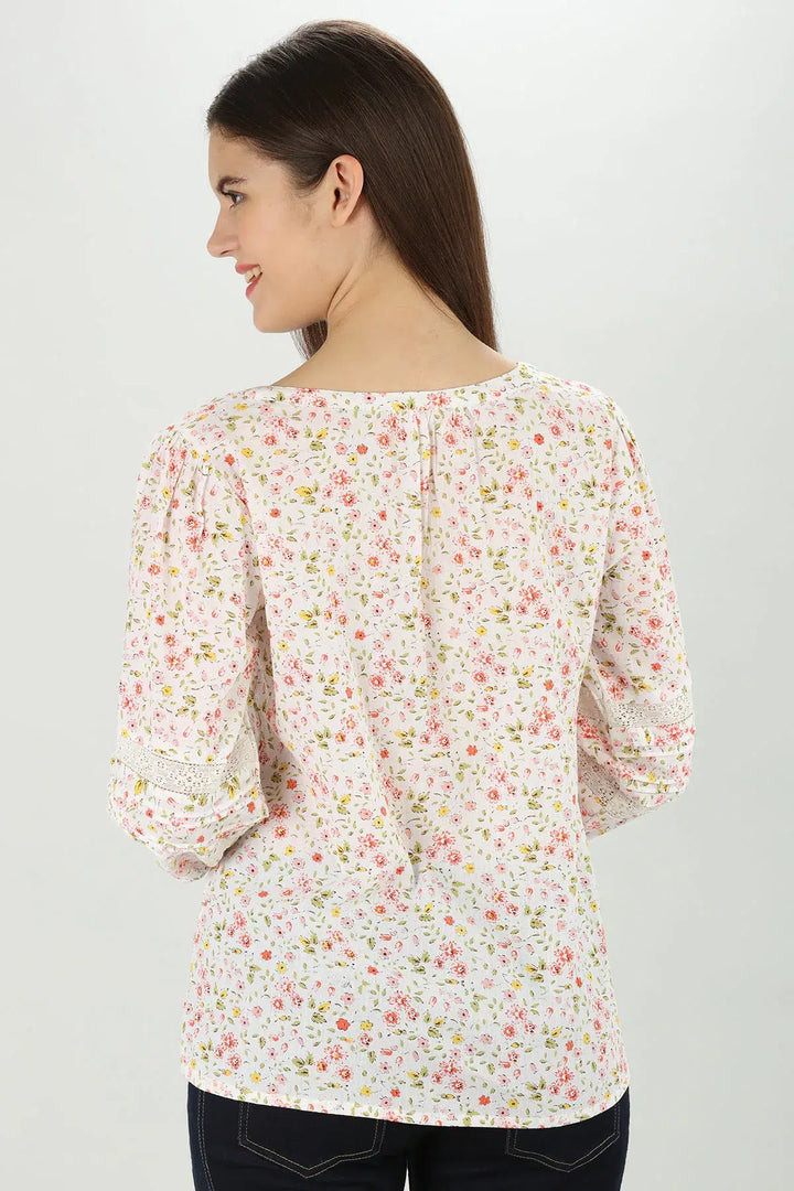 White floral crepe Top