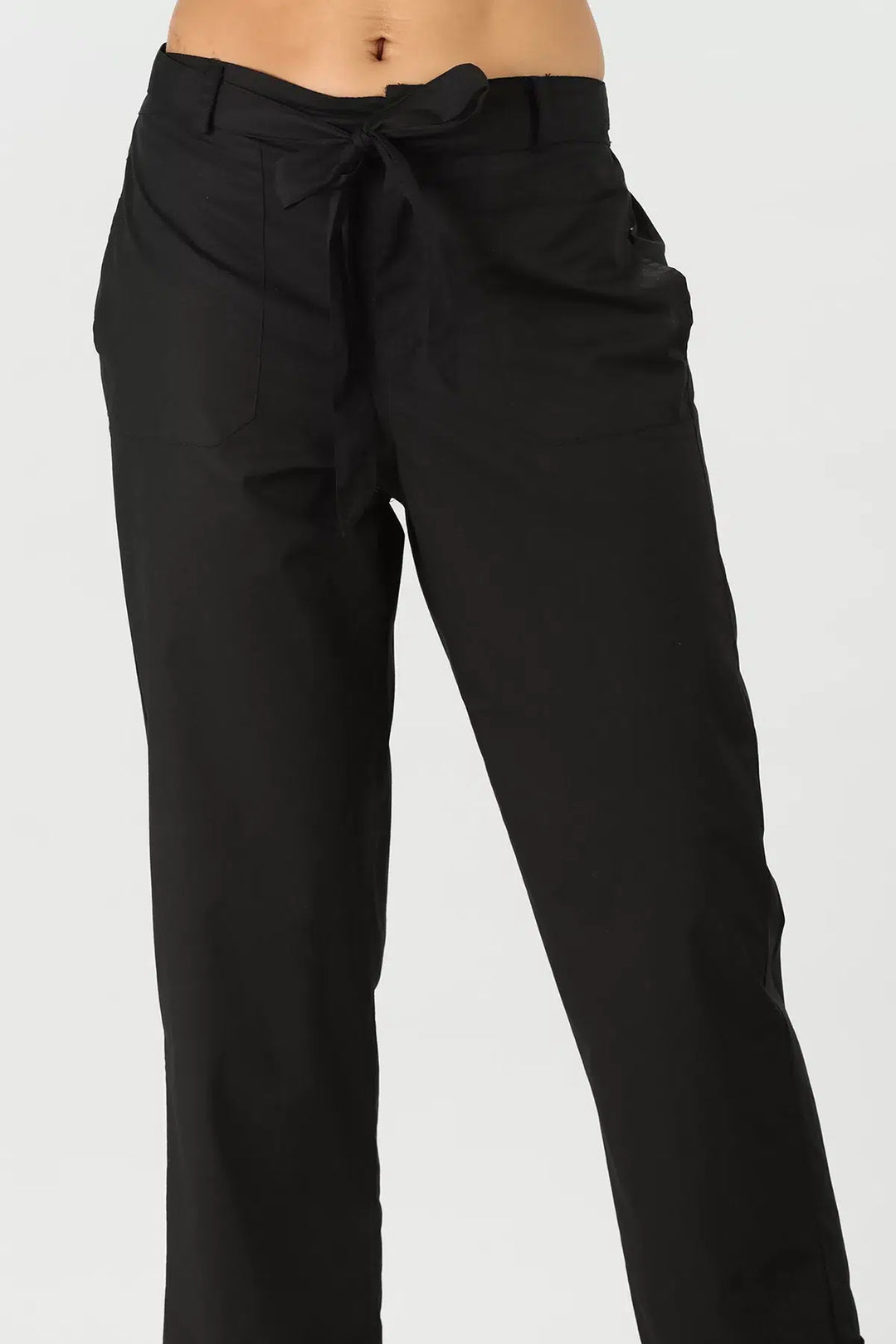 Black Solid Cotton Pant