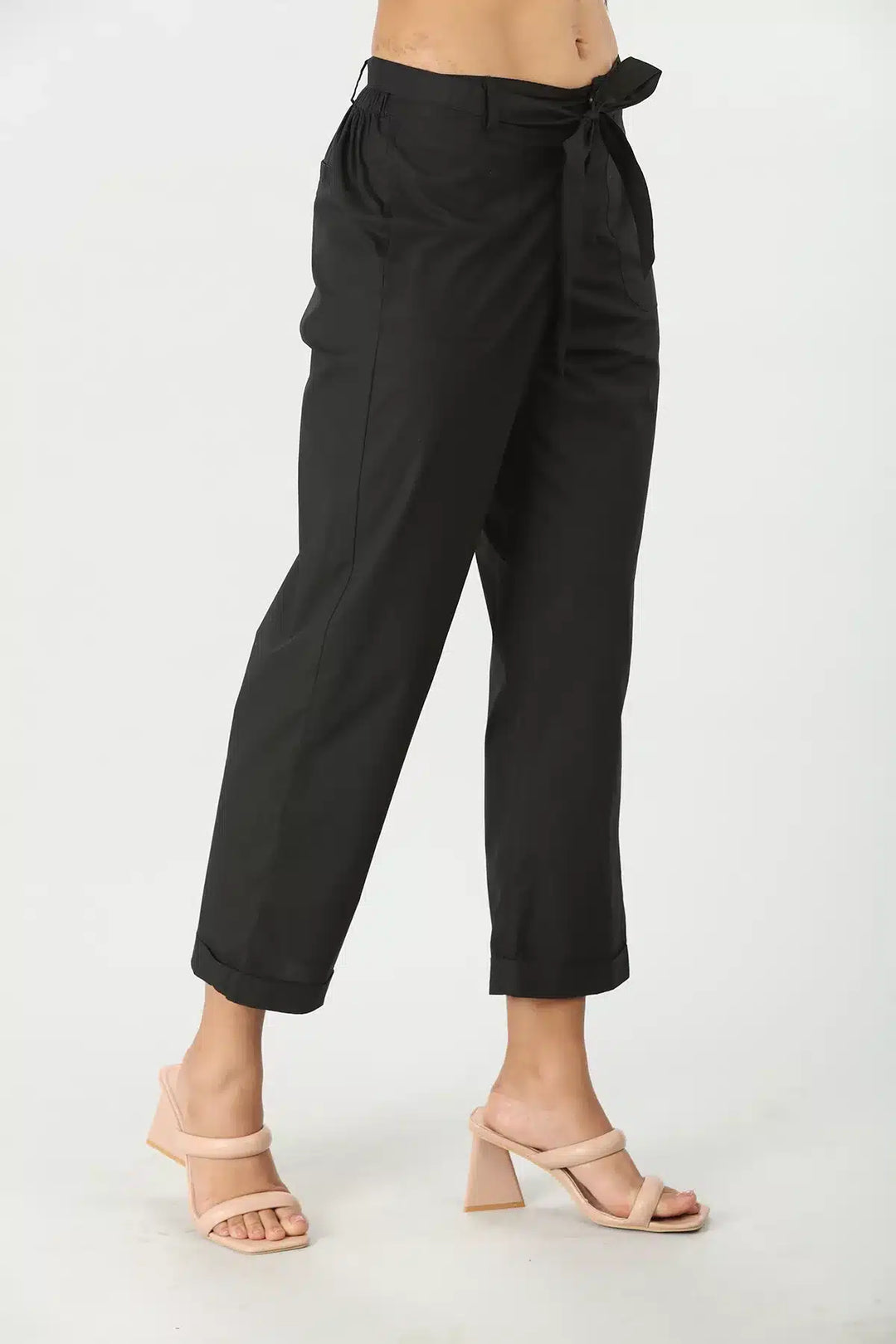 Black Solid Cotton Pant