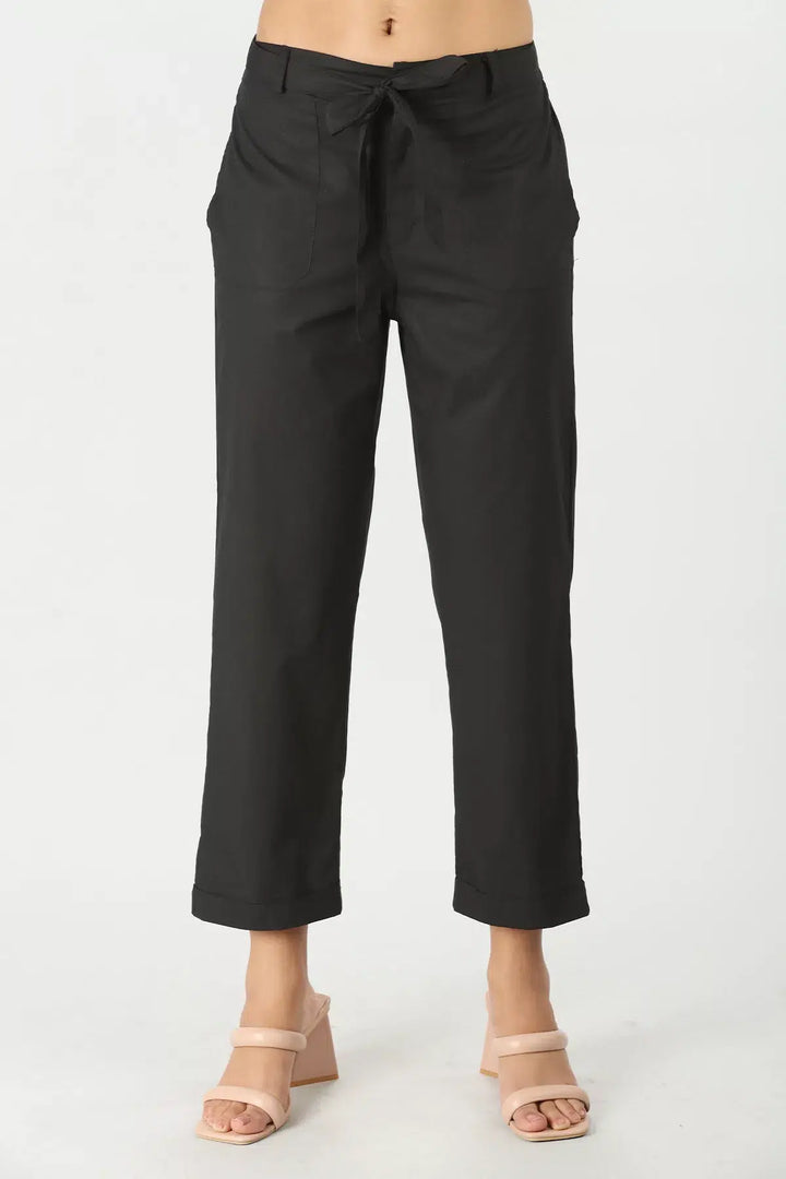 Black Solid Cotton Pant