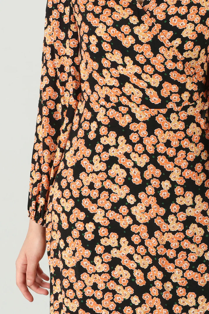 Orange V-Neck Dress