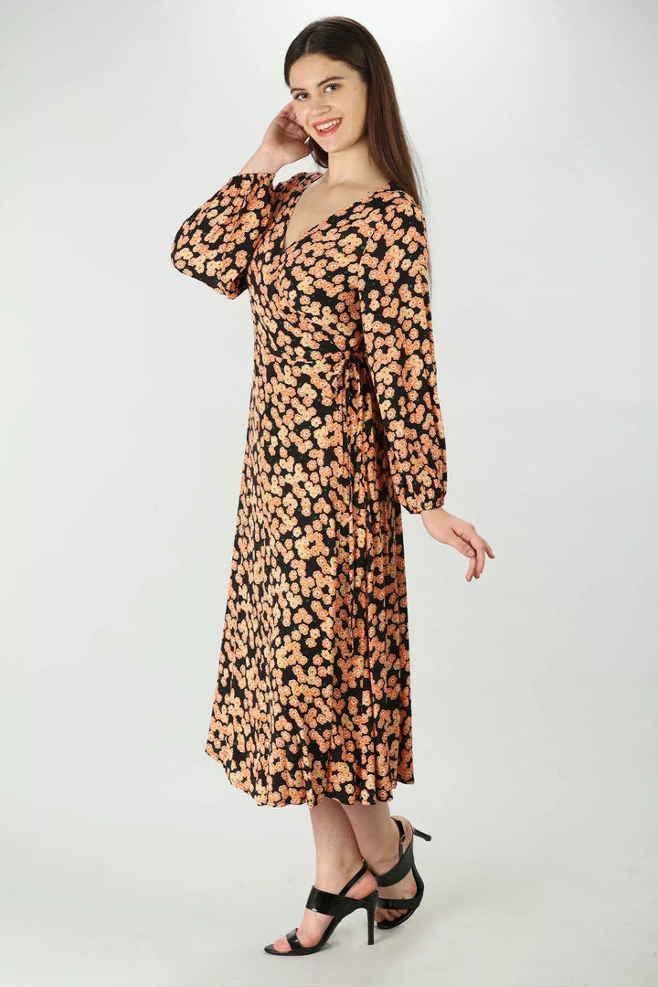 Orange V-Neck Dress