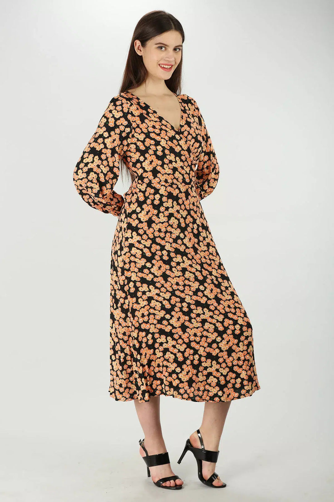 Orange V-Neck Dress