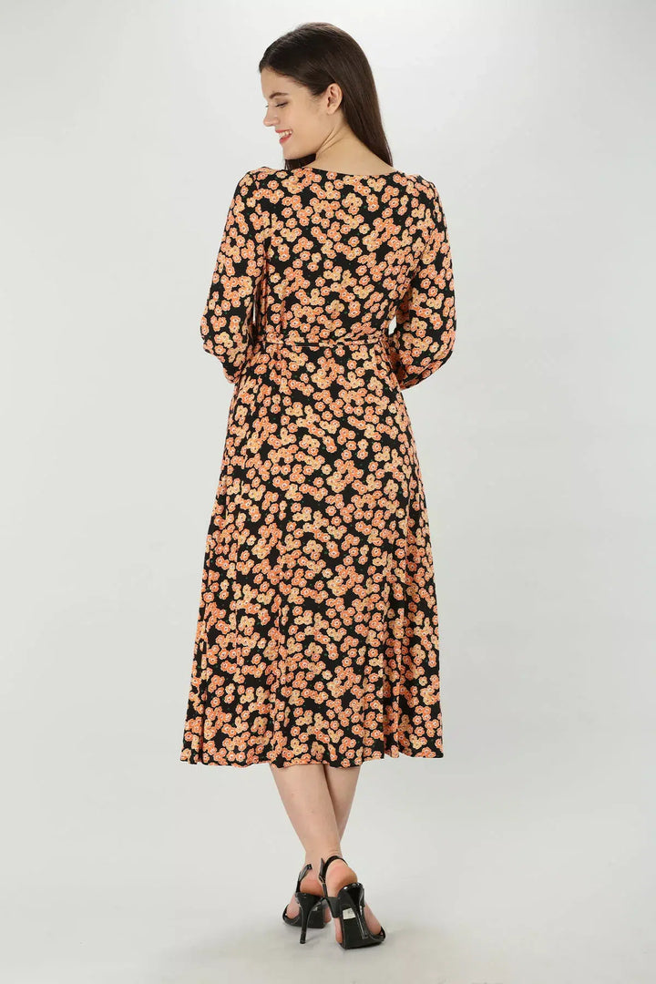 Orange V-Neck Dress