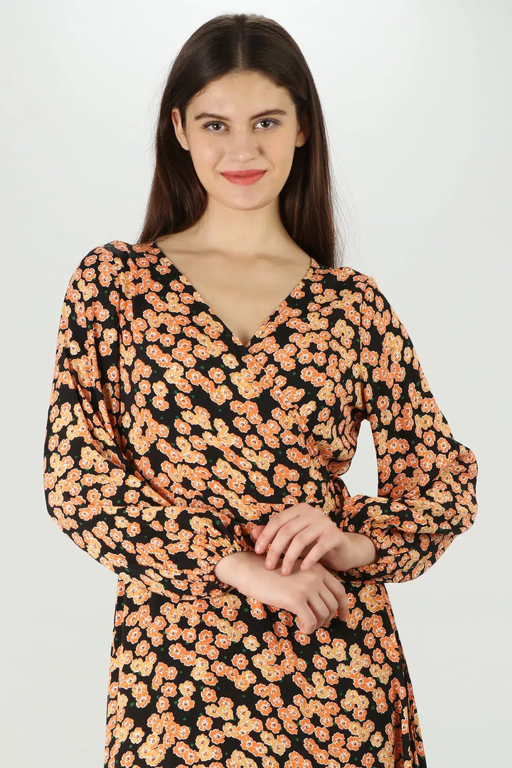 Orange V-Neck Dress