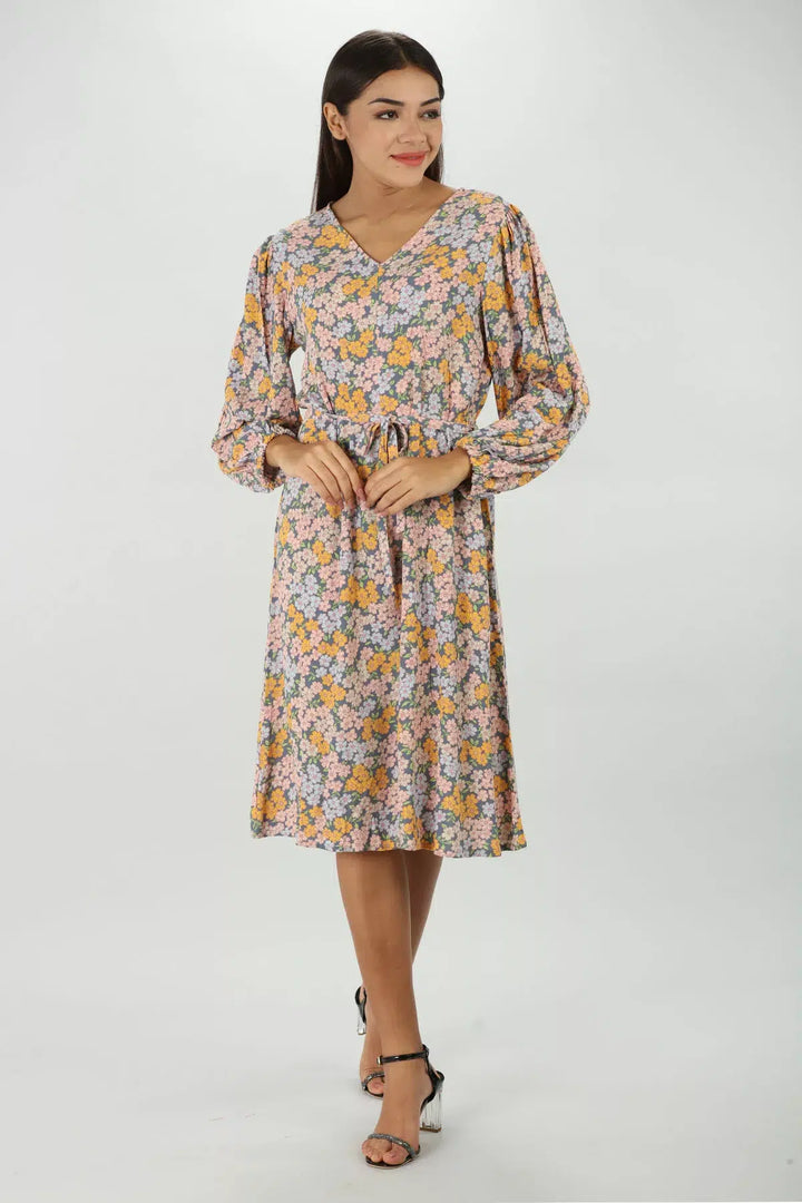 Peachy Pink Floral Print Dress