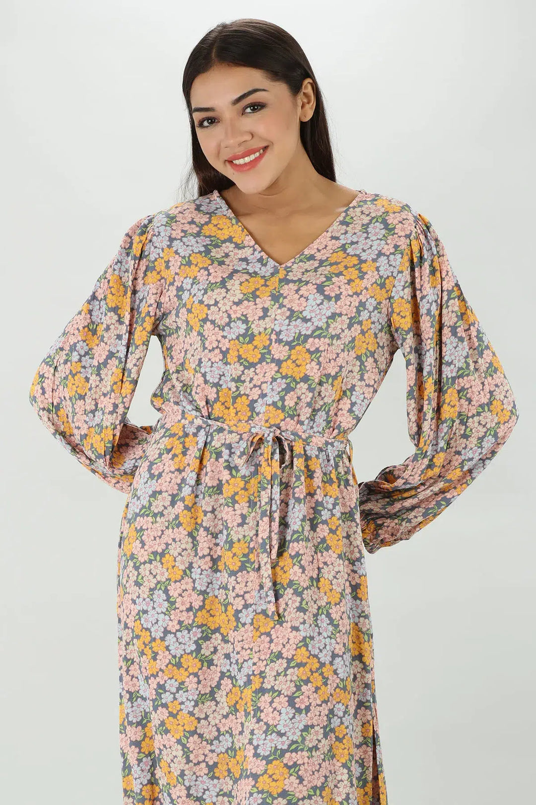 Peachy Pink Floral Print Dress
