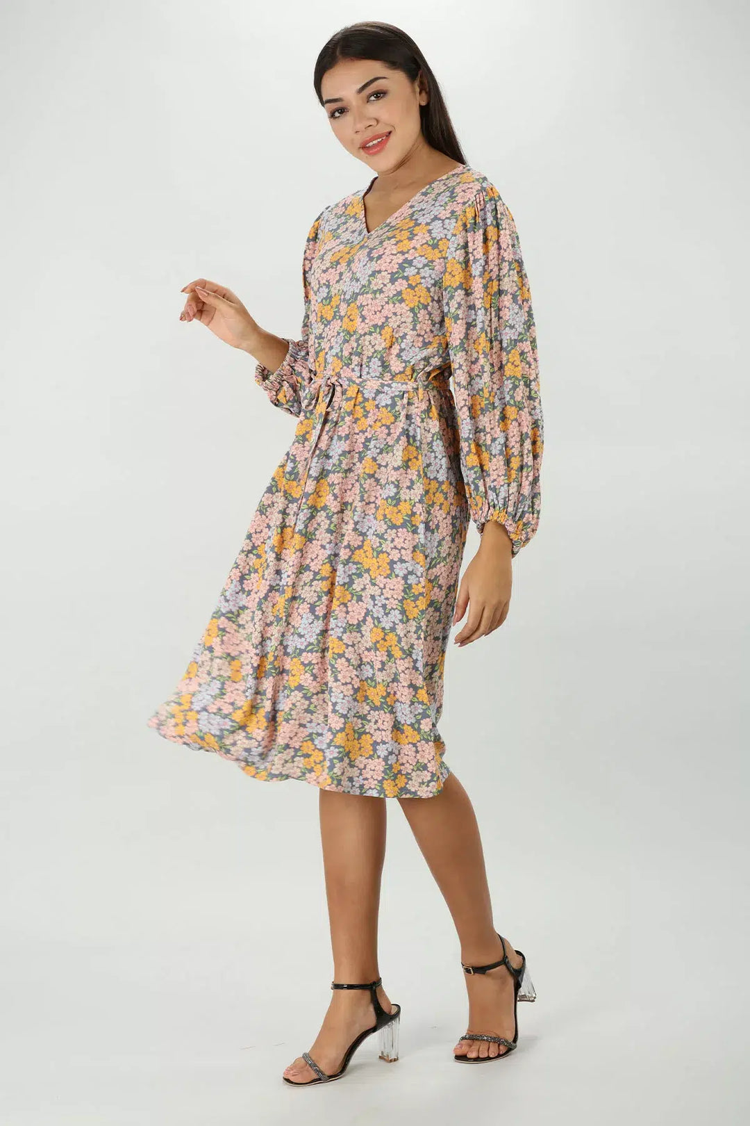 Peachy Pink Floral Print Dress