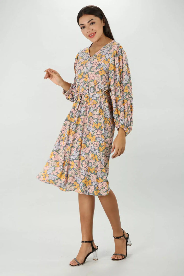Peachy Pink Floral Print Dress