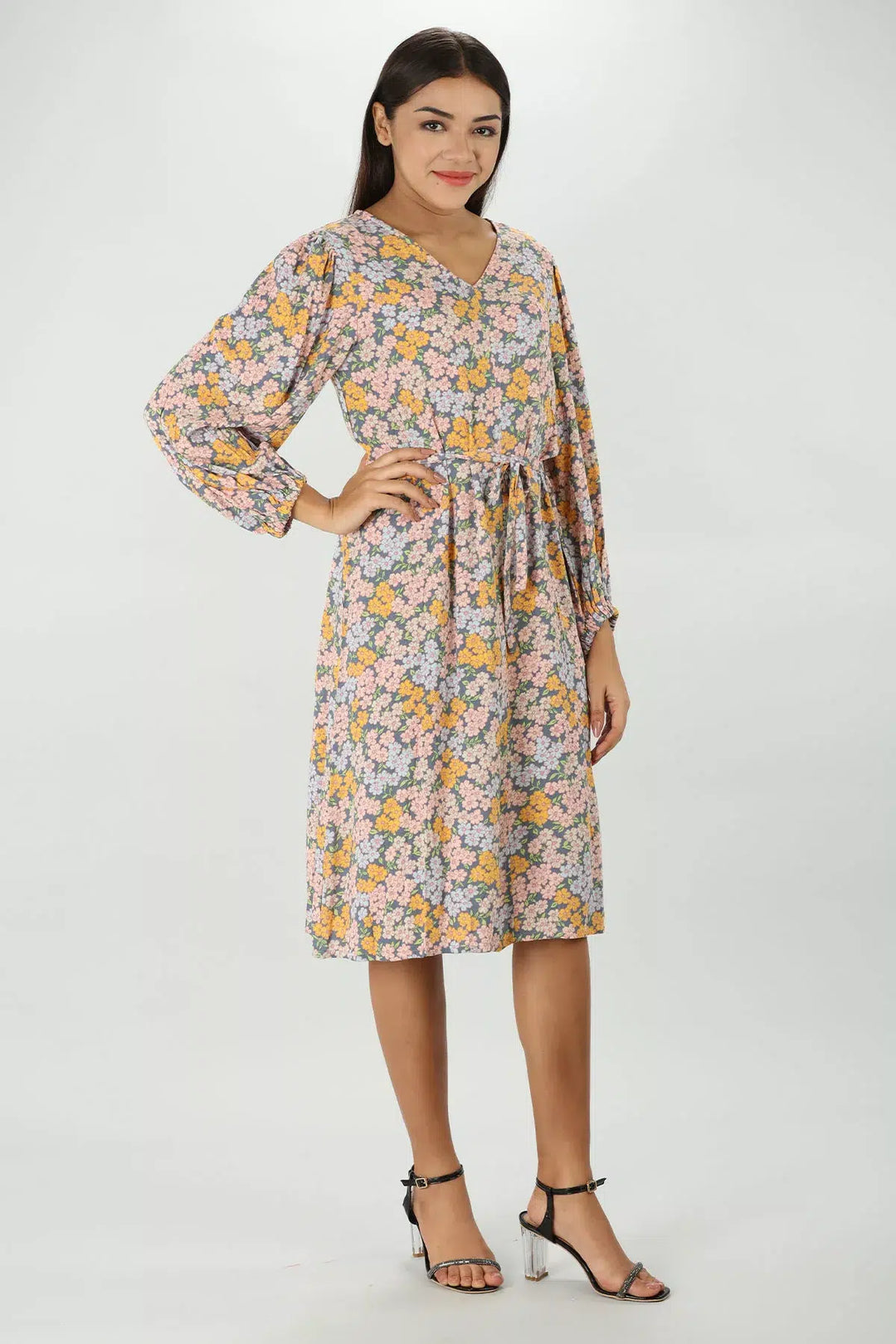 Peachy Pink Floral Print Dress