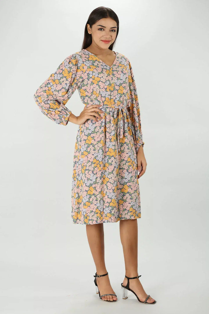 Peachy Pink Floral Print Dress
